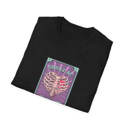 Bold SINGLE AF T-Shirt | Funny Anti-Valentine's Skeleton Heart Tee | Unique Self-Love Statement Graphic Shirt