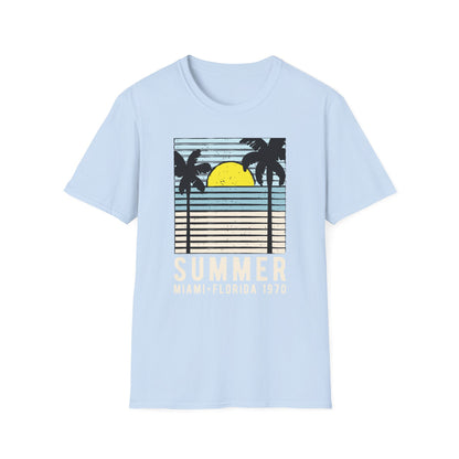 Classic Miami 1970 Florida Summer T-Shirt | Retro Palm Tree Sunset Beach Vacation Tee for Men & Women