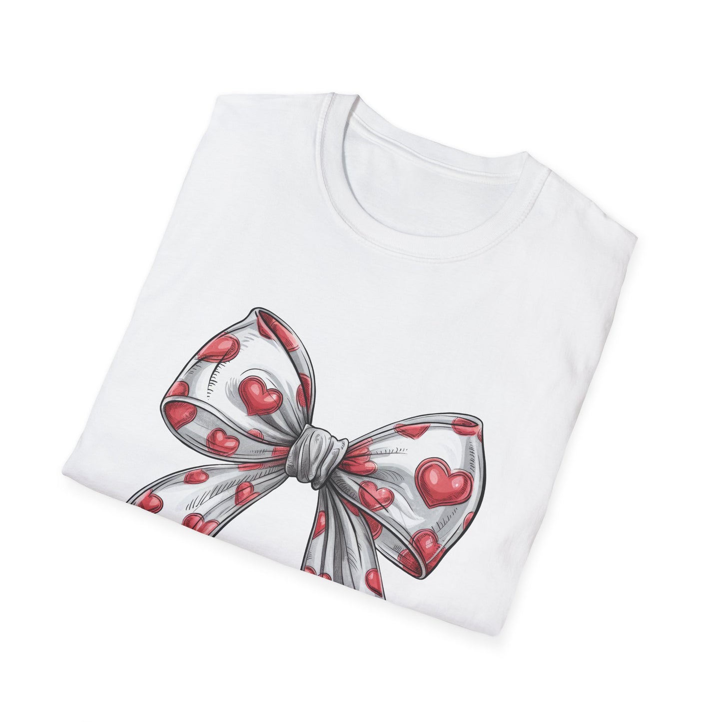 Charming Red Heart Bow T-Shirt - Sweet Valentine's Day & Love Graphic Tee for Women & Girls