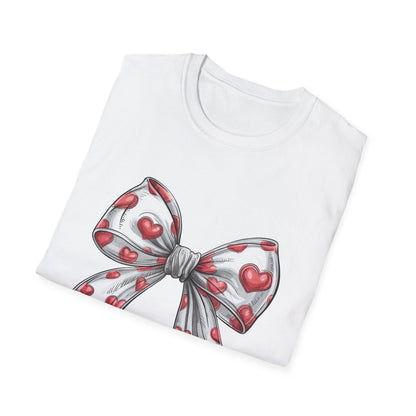 Charming Red Heart Bow T-Shirt - Sweet Valentine's Day & Love Graphic Tee for Women & Girls