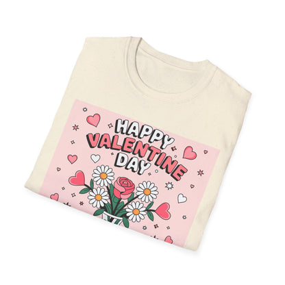 Happy Valentine's Day Floral T-Shirt | Retro Hearts & Daisy Bouquet Tee | Sweet Romantic Gift Idea