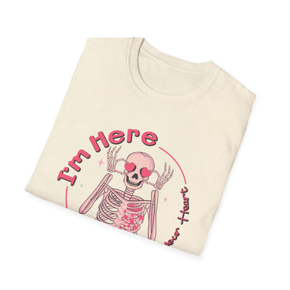 Charming Skeleton Love T-Shirt: "I'm Here To Steal Your Heart" Valentine's Day Graphic Tee – Unique Romantic Gift