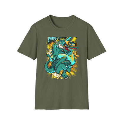 Epic 'WAVE I'M COMING' Monster T-Shirt - Hilarious Swimming Dragon & Duck Float Graphic Tee for Summer Fun & Beach Adventures