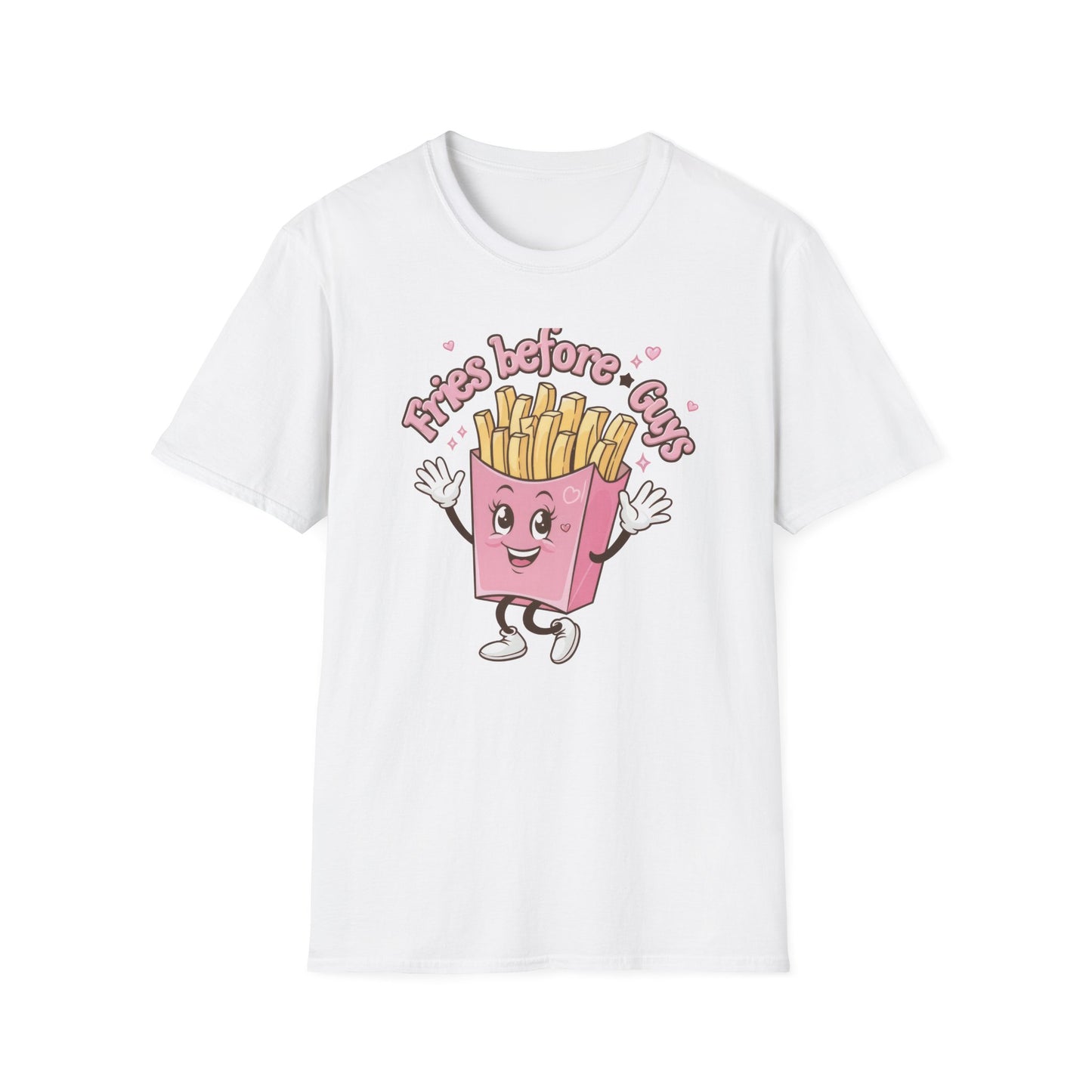 Cute 'Fries Before Guys' T-Shirt | Adorable Pink French Fry Lover Tee | Funny Foodie Graphic Top for Women & Teens