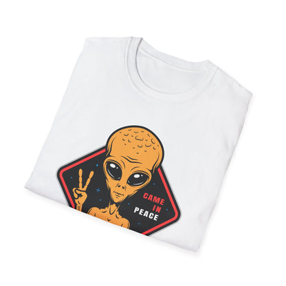Epic Alien Came In Peace T-Shirt - Cool Sci-Fi UFO Tee with Peace Sign - Vintage Extraterrestrial Graphic Top for Fans!
