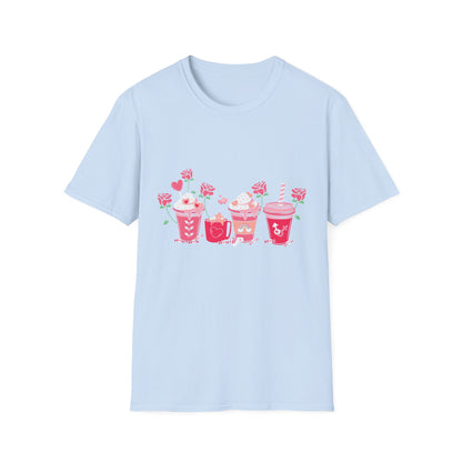 Charming Valentine's Sweet Treats T-Shirt | Adorable Love Drinks & Hearts Tee | Perfect Romantic Gift for Couples & Her