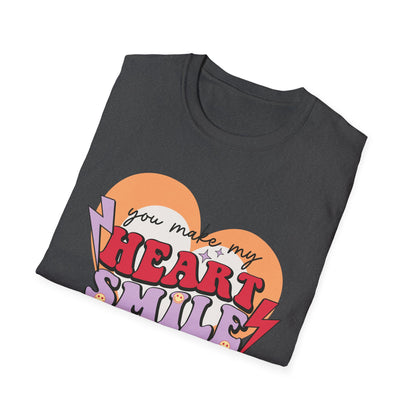 Trendy Groovy 'You Make My Heart Smile' Retro T-Shirt | Charming Aesthetic Love & Happy Face Valentine's Gift Tee