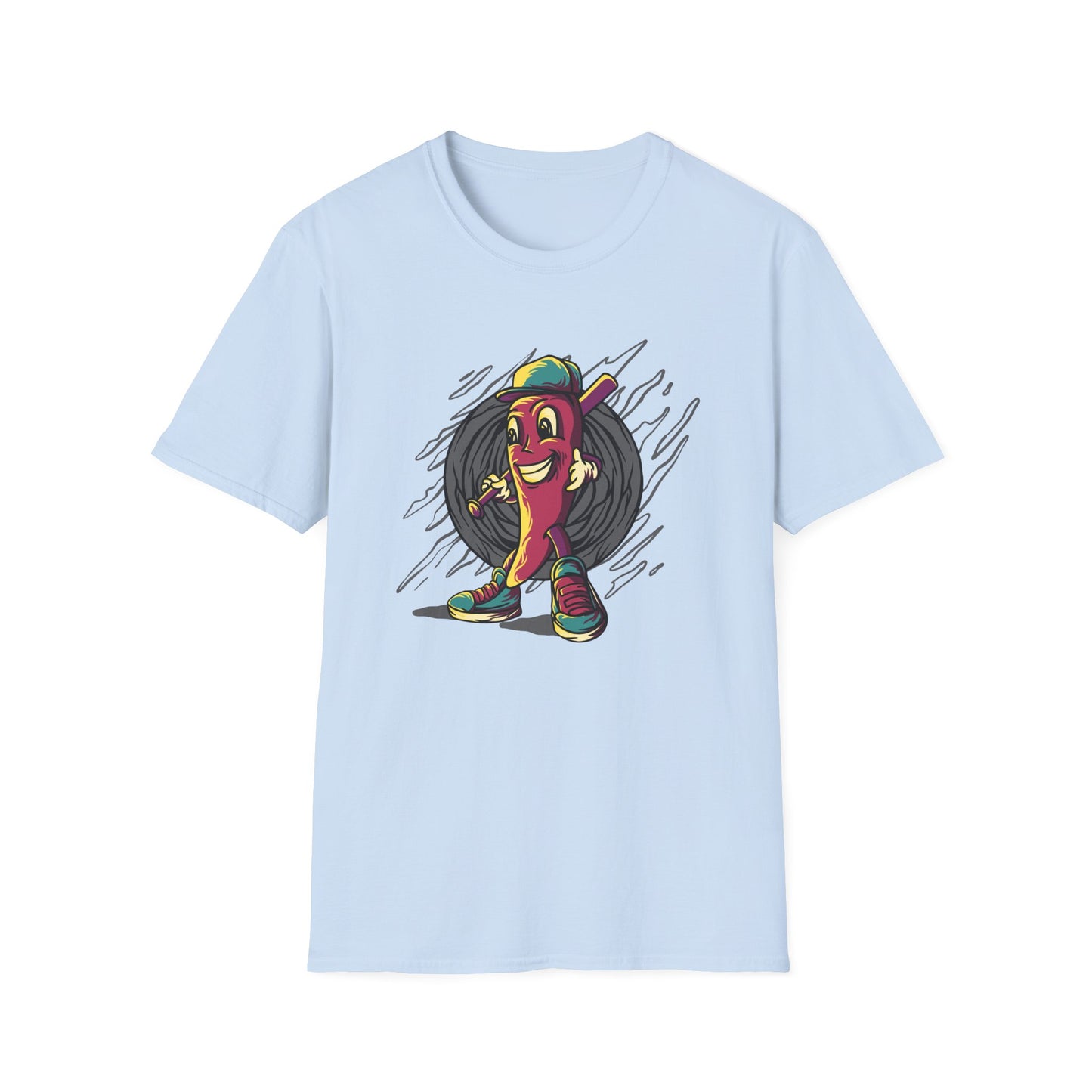 Epic Chili Pepper Baseball Player T-Shirt - Vibrant Cartoon Hot Pepper Tee for Sports Fans | Unique Game Day Apparel