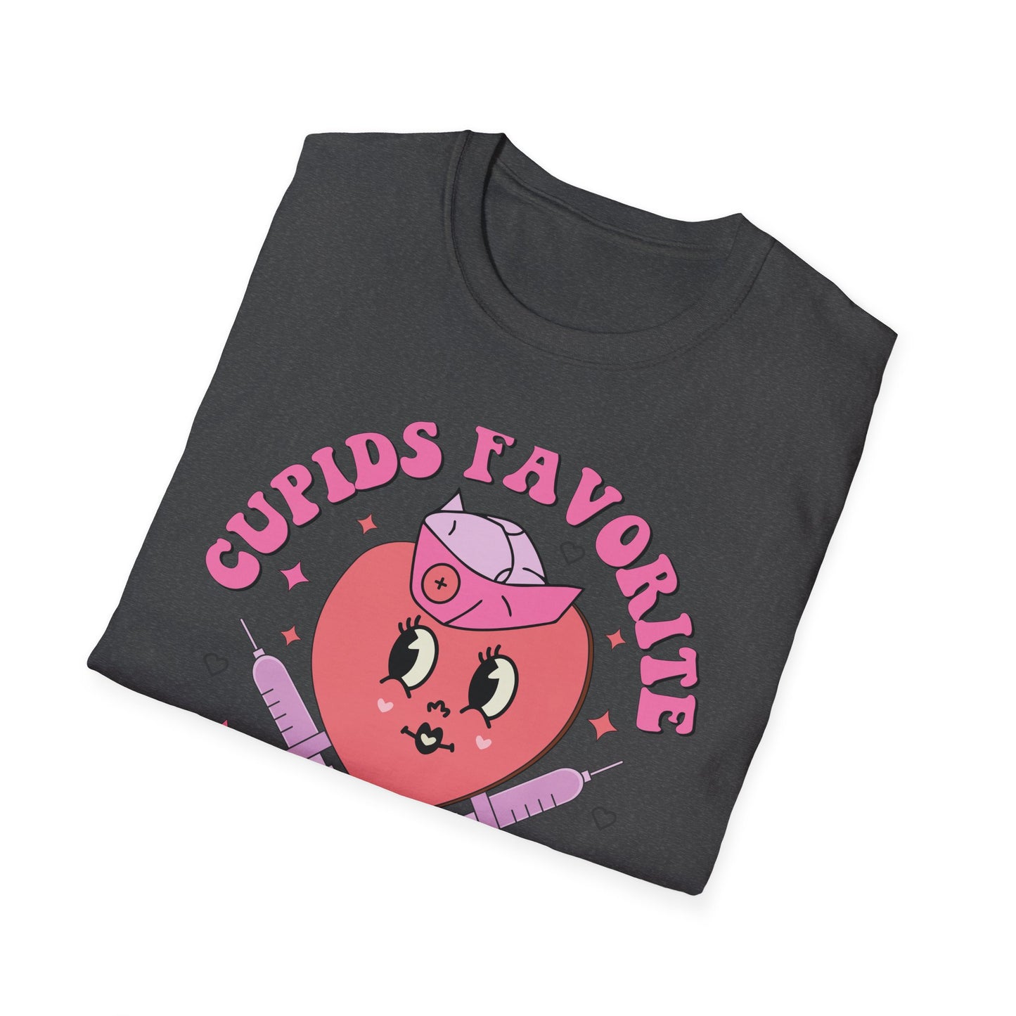 Groovy Cupid's Favorite Nurse T-Shirt | Retro Heart & Syringe Design | Valentine's Day Gift for RNs!
