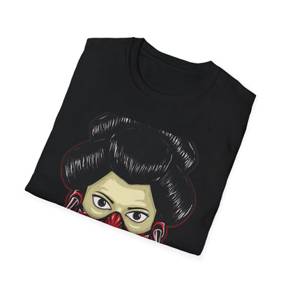 Fierce Hannya Mask T-Shirt | Striking Japanese Oni Demon Warrior Tee with Blade | Bold Traditional Art Statement Shirt