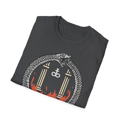 Unleash Your Inner Fire: Mystic Ouroboros & Leviathan Cross T-Shirt | Eternal Alchemy Symbol Tee
