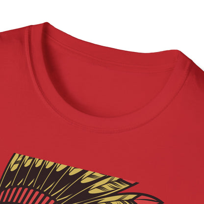 Bold Indigenous Warrior Chief T-Shirt | Majestic Feather Headdress & Tomahawks Tee | Powerful Cultural Design Gift