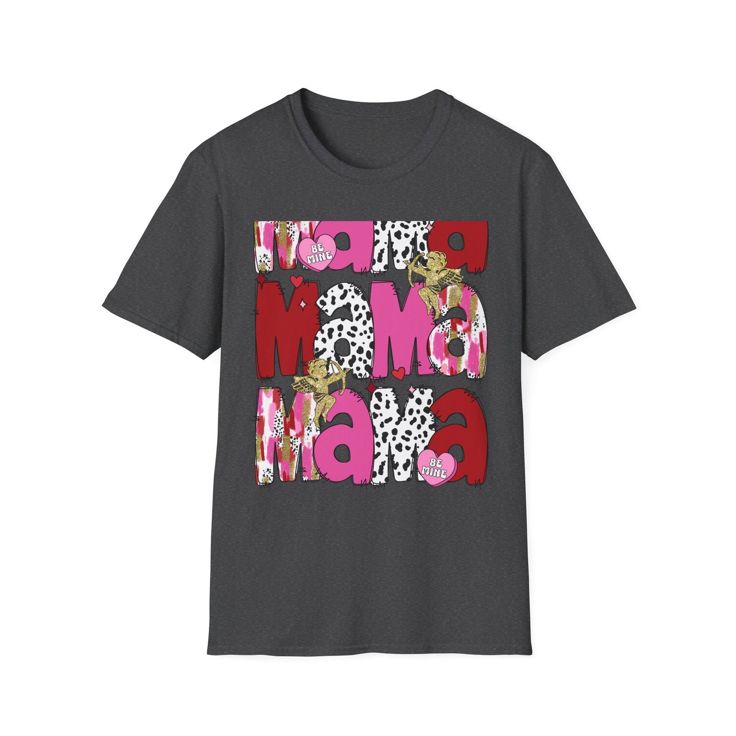 Chic Mama Valentine T-Shirt: Sparkling Cupid, Dalmatian Spots & Be Mine Hearts. Trendy Gift for Moms!