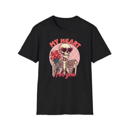 Adorably Spooky 'My Heart For You' Skeleton T-Shirt - Unique Valentine's Day & Romantic Gift Apparel for Couples