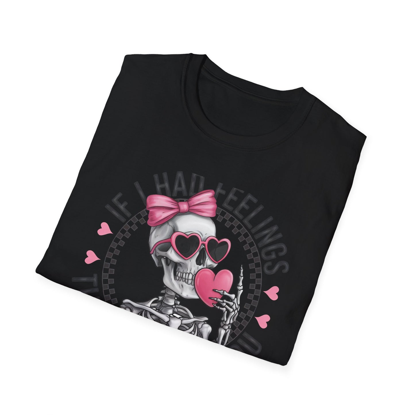 Sarcastic Skeleton Love T-Shirt | Edgy Pink Heart Sunglasses & Bow Graphic Tee | Funny Valentine's Day Gift for Her