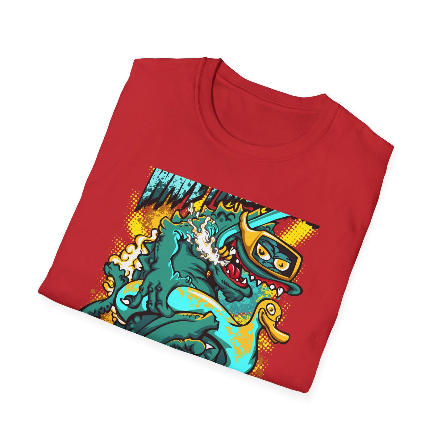 Epic 'WAVE I'M COMING' Monster T-Shirt - Hilarious Swimming Dragon & Duck Float Graphic Tee for Summer Fun & Beach Adventures