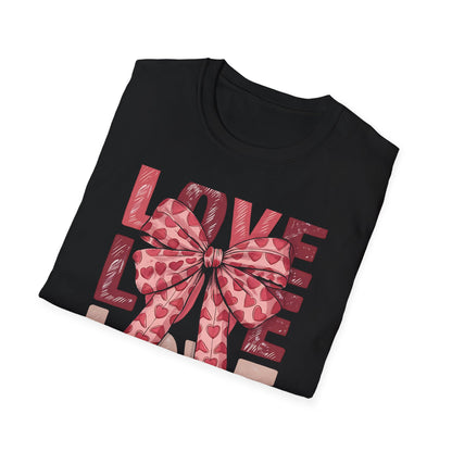 Charming Pink Heart Bow 'LOVE' T-Shirt - Sweet Valentine's Day & Romantic Women's Graphic Tee