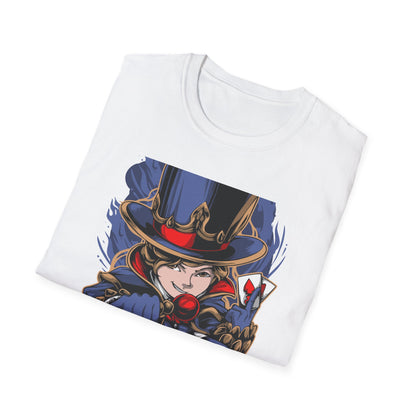 Enchanting Magician T-Shirt | Anime Style Illusionist Tee with Top Hat & Playing Cards | Unique Fantasy Graphic Apparel