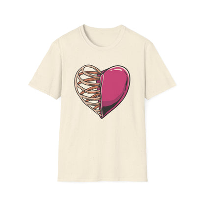 Intriguing Half Heart Rib Cage T-Shirt | Unique Anatomical Love & Vulnerability Tee Design
