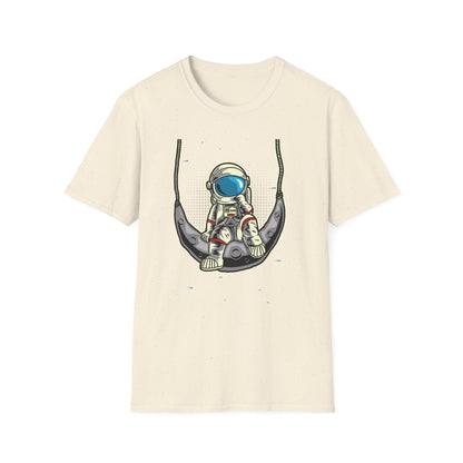 Cosmic Dreamer Astronaut Moon Swing T-Shirt | Unique Space Explorer Tee for Stargazers & Sci-Fi Fans