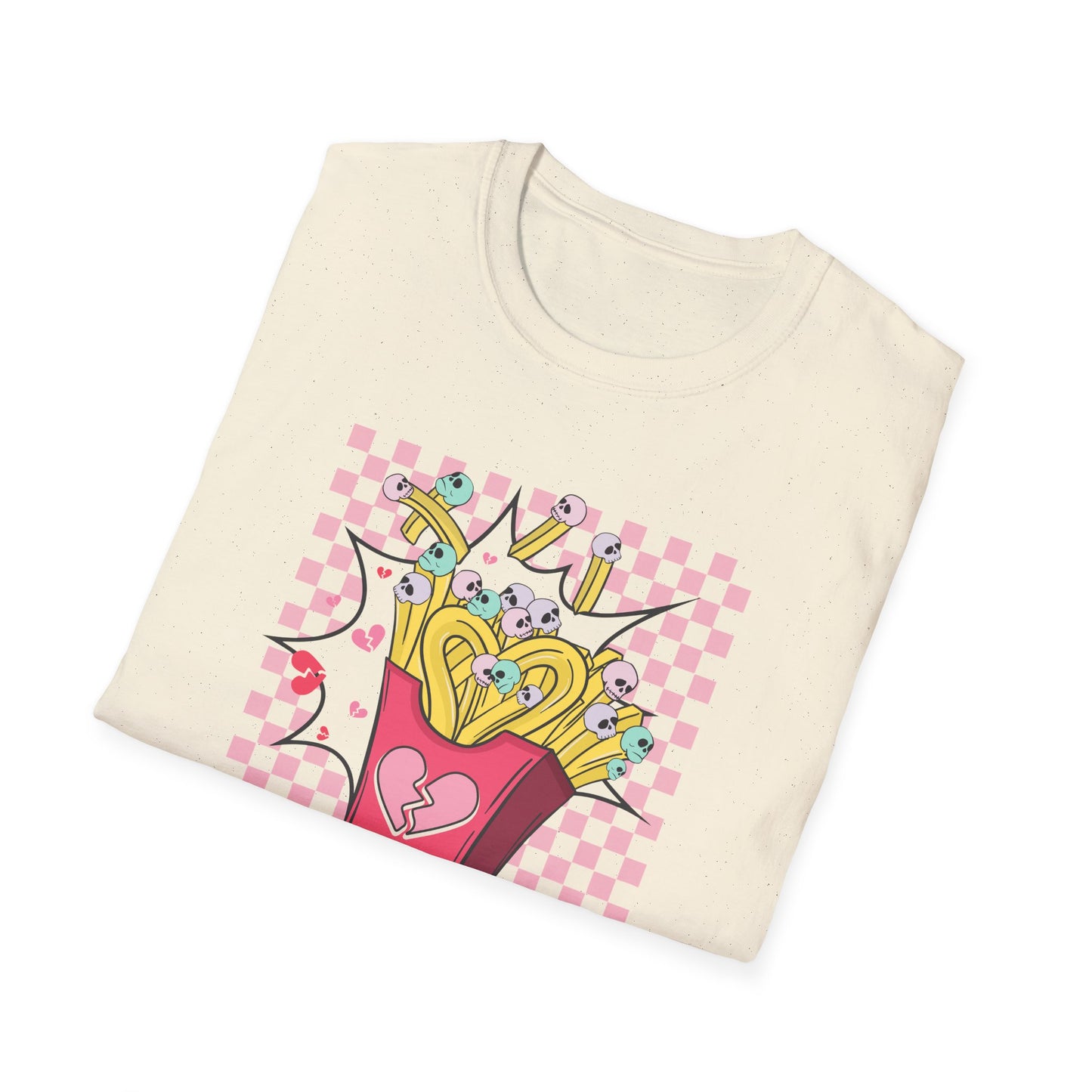 Edgy Skull Fries Broken Heart T-Shirt - Quirky Emo Love Statement Tee - Unique Alt Fashion Gift