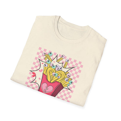 Edgy Skull Fries Broken Heart T-Shirt - Quirky Emo Love Statement Tee - Unique Alt Fashion Gift