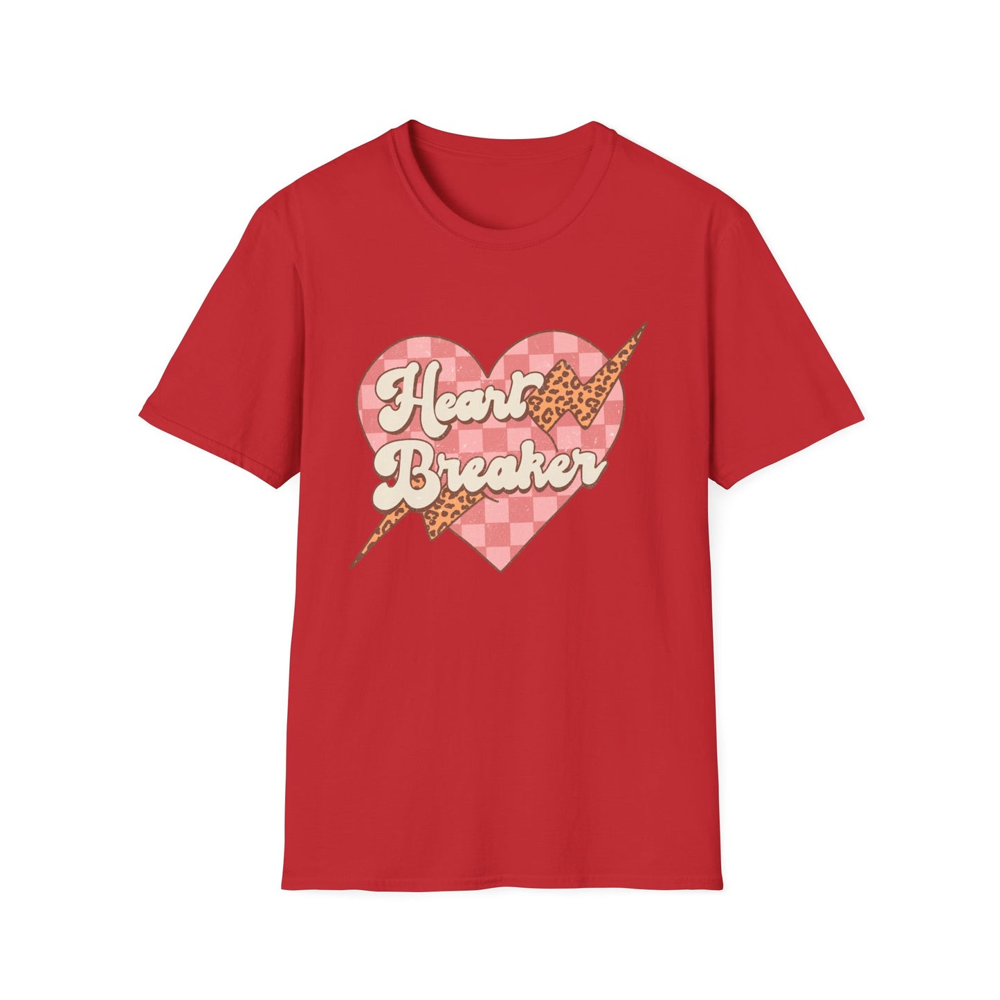 Trendy Heart Breaker T-Shirt - Sassy Leopard Print Lightning Bolt Checkered Heart Tee for Women