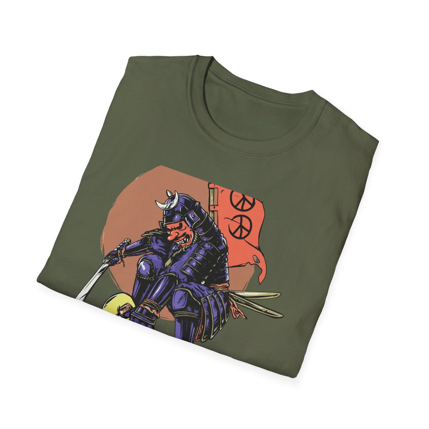 Bold Samurai Skater T-Shirt | Epic Japanese Warrior on Skateboard with Peace Sign Graphic Tee