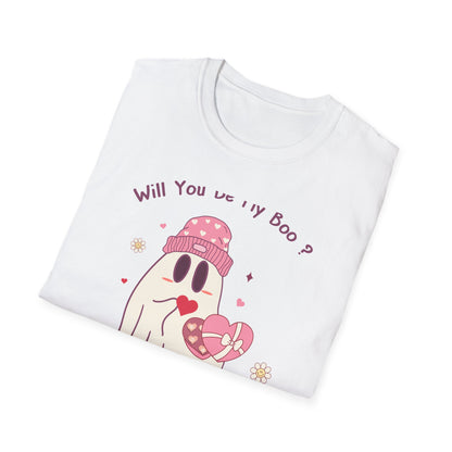 Adorable 'Will You Be My Boo' Ghost T-Shirt - Sweet Valentine's Day Proposal Tee - Cute Romantic Gift Apparel