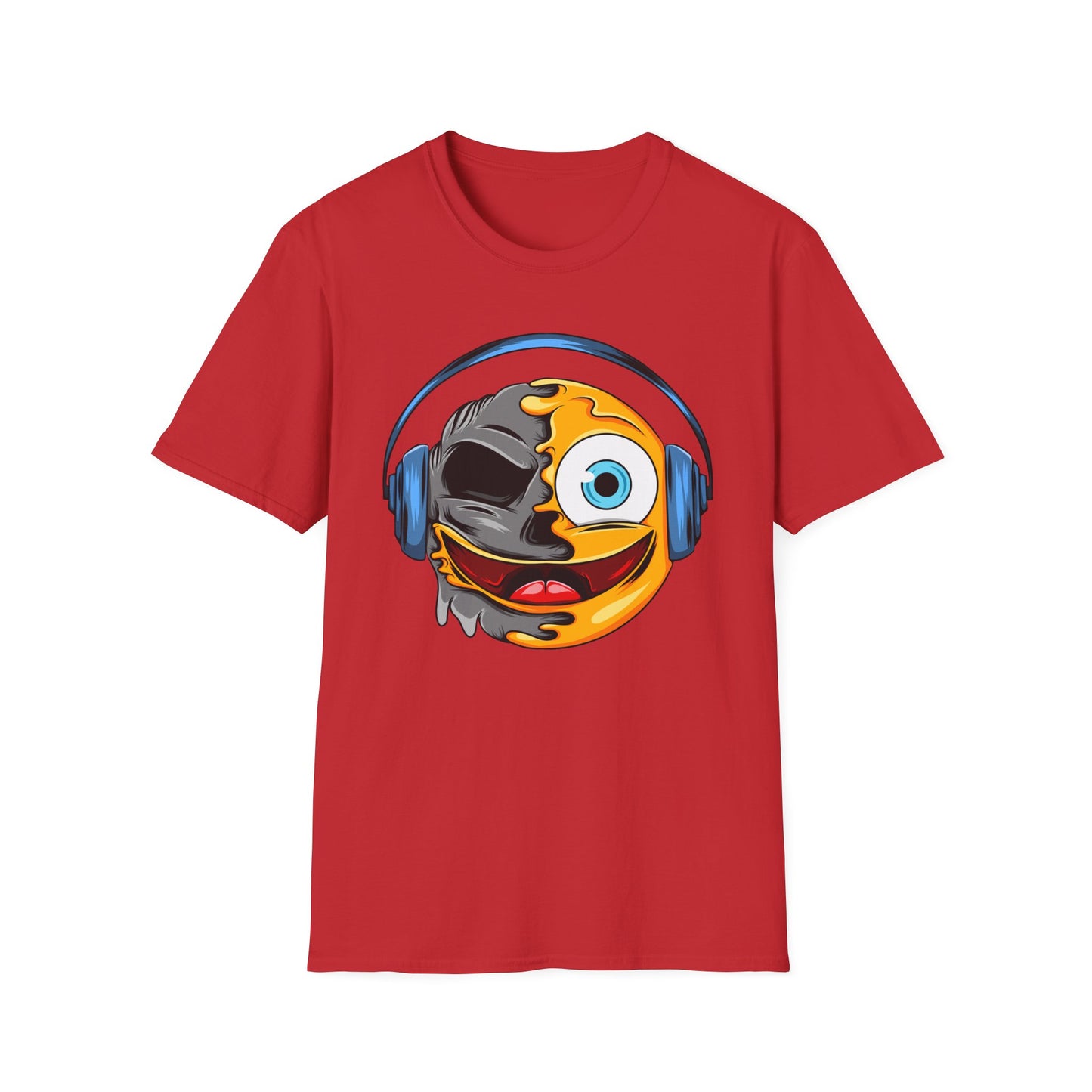 Mind-Blowing Melting Emoji Skull Headphones T-Shirt - Awesome Music Lover DJ Rave Tee