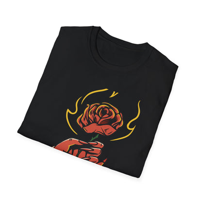 Fiery Rose from Hell T-Shirt - Iconic Dark Romantic Gothic Tee with Inferno Hand & 'FROM HELL FOR YOU' | Edgy Style