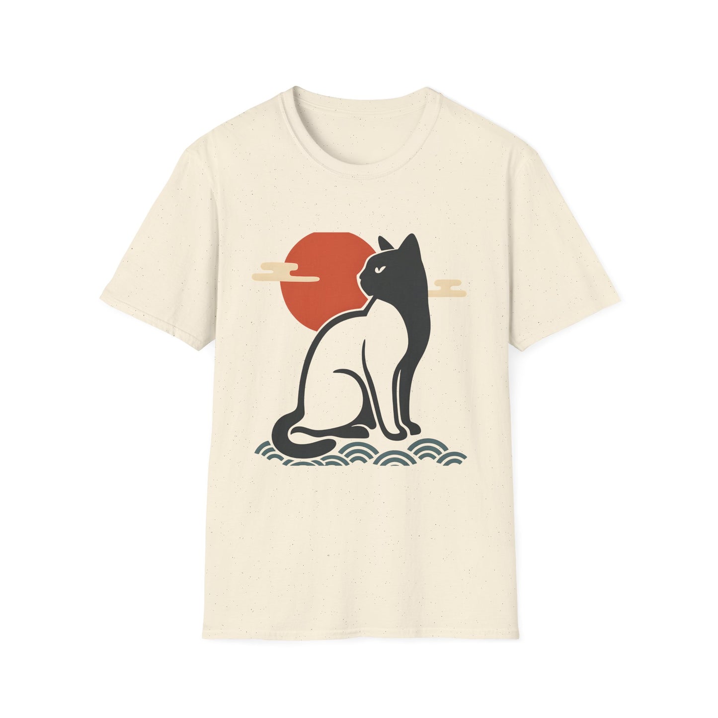 Japanese Cat Silhouette Red Sun Graphic T-Shirt