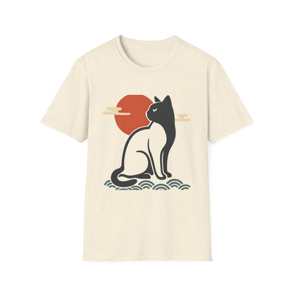 Japanese Cat Silhouette Red Sun Graphic T-Shirt