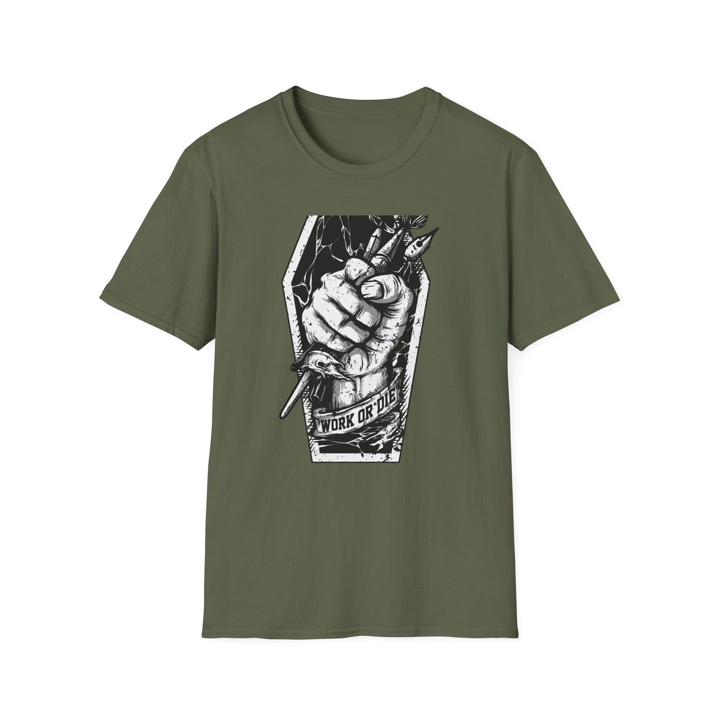 Unleash Creative Hustle: "Work or Die" Artist T-Shirt - Bold Grunge Art & Design Statement Tee