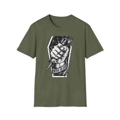 Unleash Creative Hustle: "Work or Die" Artist T-Shirt - Bold Grunge Art & Design Statement Tee