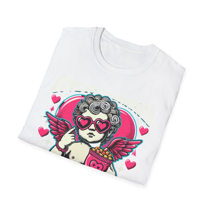 Hilarious 'Love Is Overrated Pass The Snacks' T-Shirt - Anti-Valentine's Day Cupid & Fries Tee. Perfect for Singles & Snack Lovers!