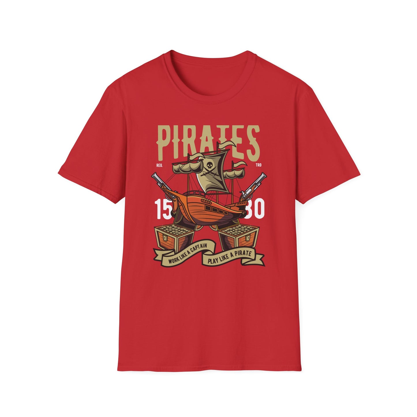 Bold Pirate Ship & Treasure T-Shirt | Work Like A Captain Play Like A Pirate Tee | Epic Adventure Lover Gift