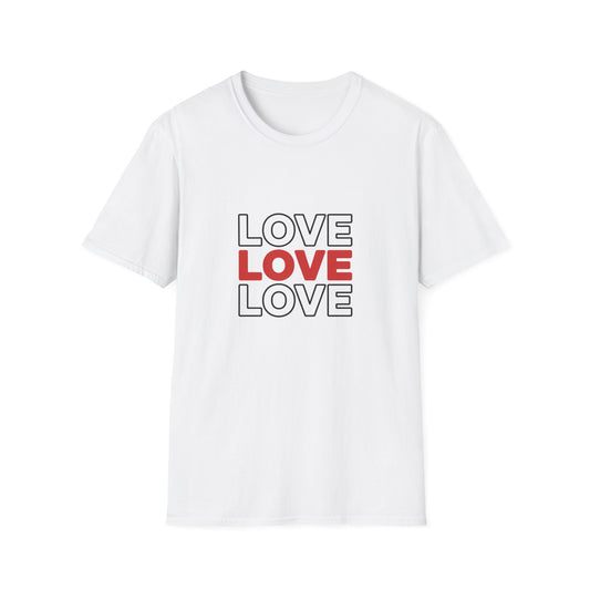 Vibrant 'LOVE LOVE LOVE' T-Shirt | Modern Red & Outline Design | Express Your Passion | Stylish Unisex Tee Gift