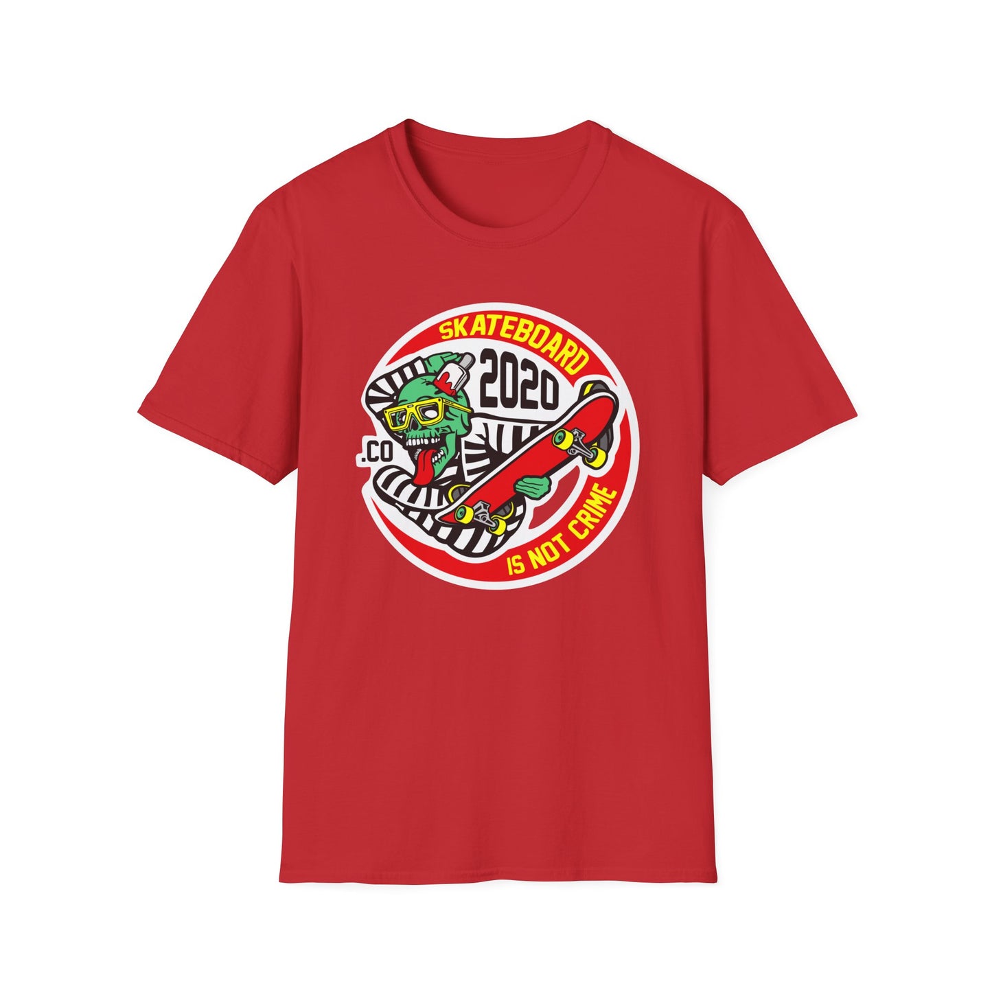 Rad Skater Zombie T-Shirt - 'Skateboard 2020 Is Not Crime' Bold Graphic Tee | Epic Streetwear Statement Apparel