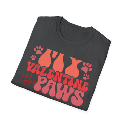 My Valentine Has Paws T-Shirt | Groovy Retro Pet Lover Tee | Adorable Dog Mom Cat Owner Gift