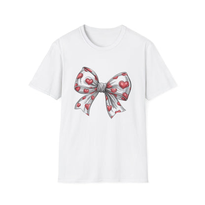 Charming Red Heart Bow T-Shirt - Sweet Valentine's Day & Love Graphic Tee for Women & Girls