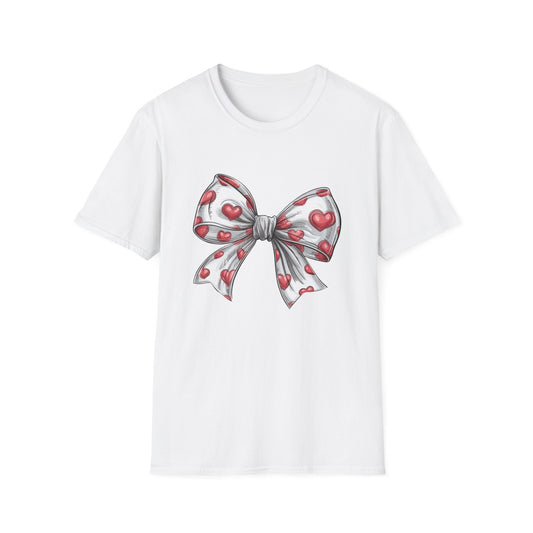 Charming Red Heart Bow T-Shirt - Sweet Valentine's Day & Love Graphic Tee for Women & Girls
