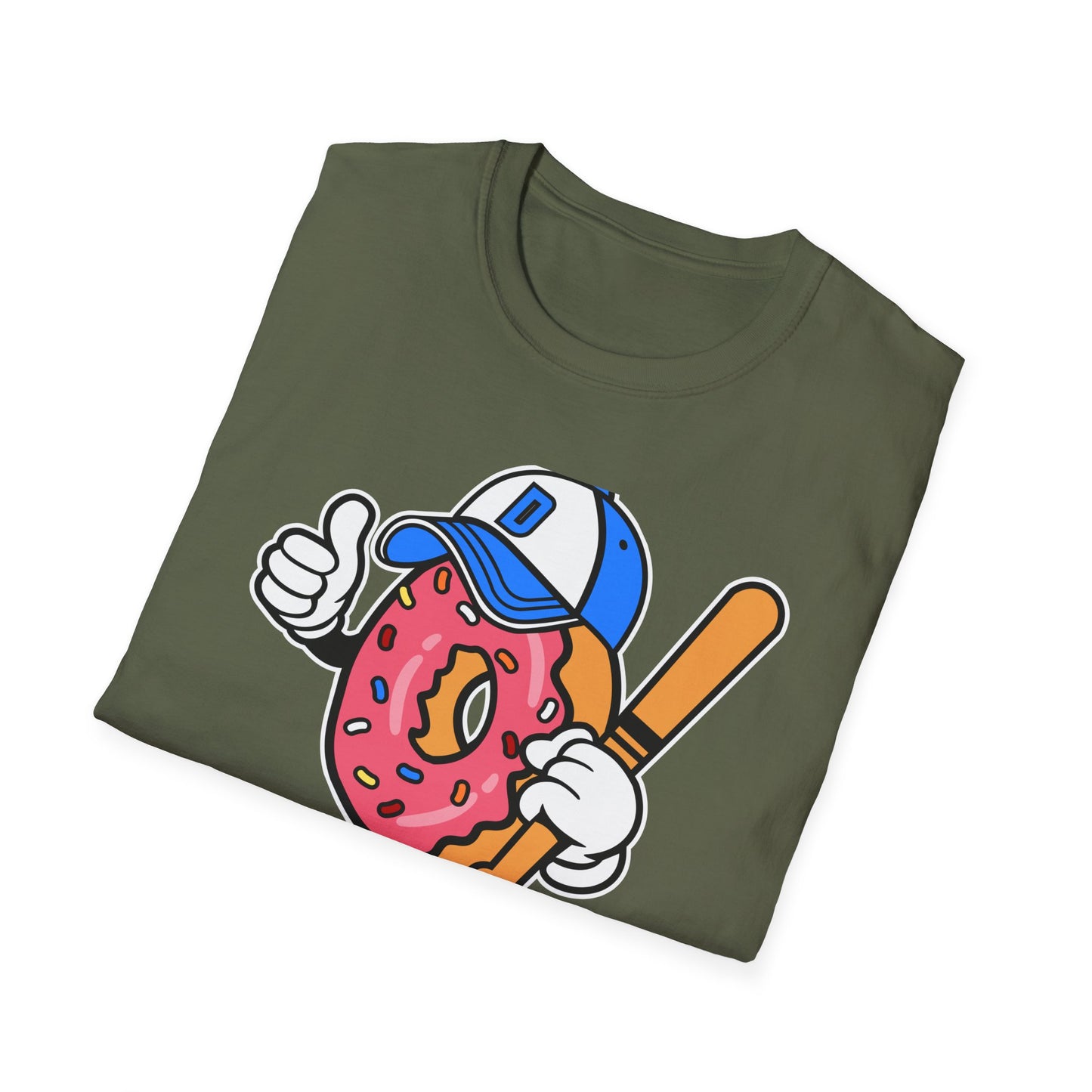 Epic Donut Baseball Player T-Shirt | Fun Sprinkle Drip Tee | Cool Cartoon Mascot Streetwear | Unique Foodie & Sports Fan Graphic Tee