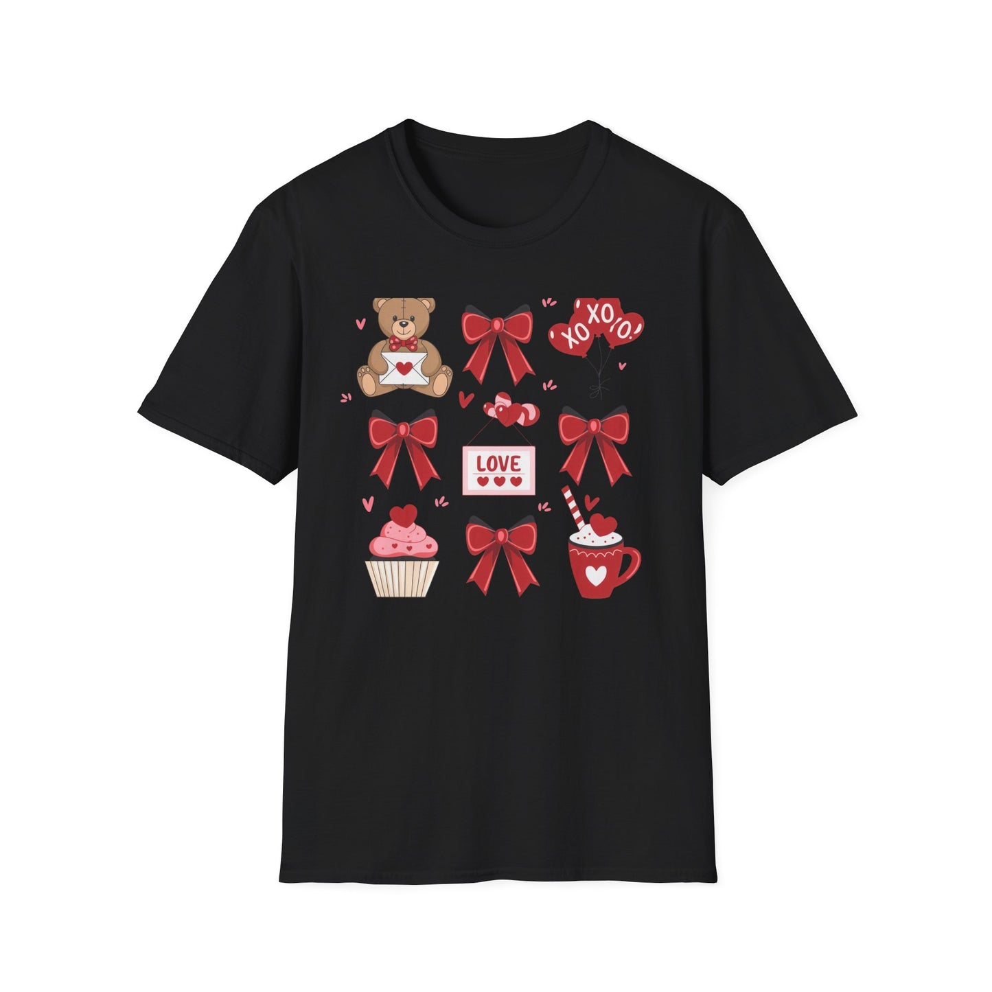 Adorable Valentine's Day Love T-Shirt | Cute Teddy Bear XOXO Heart Balloons & Sweet Treats Tee | Perfect Romantic Gift for Her