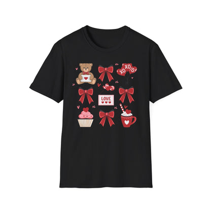 Adorable Valentine's Day Love T-Shirt | Cute Teddy Bear XOXO Heart Balloons & Sweet Treats Tee | Perfect Romantic Gift for Her