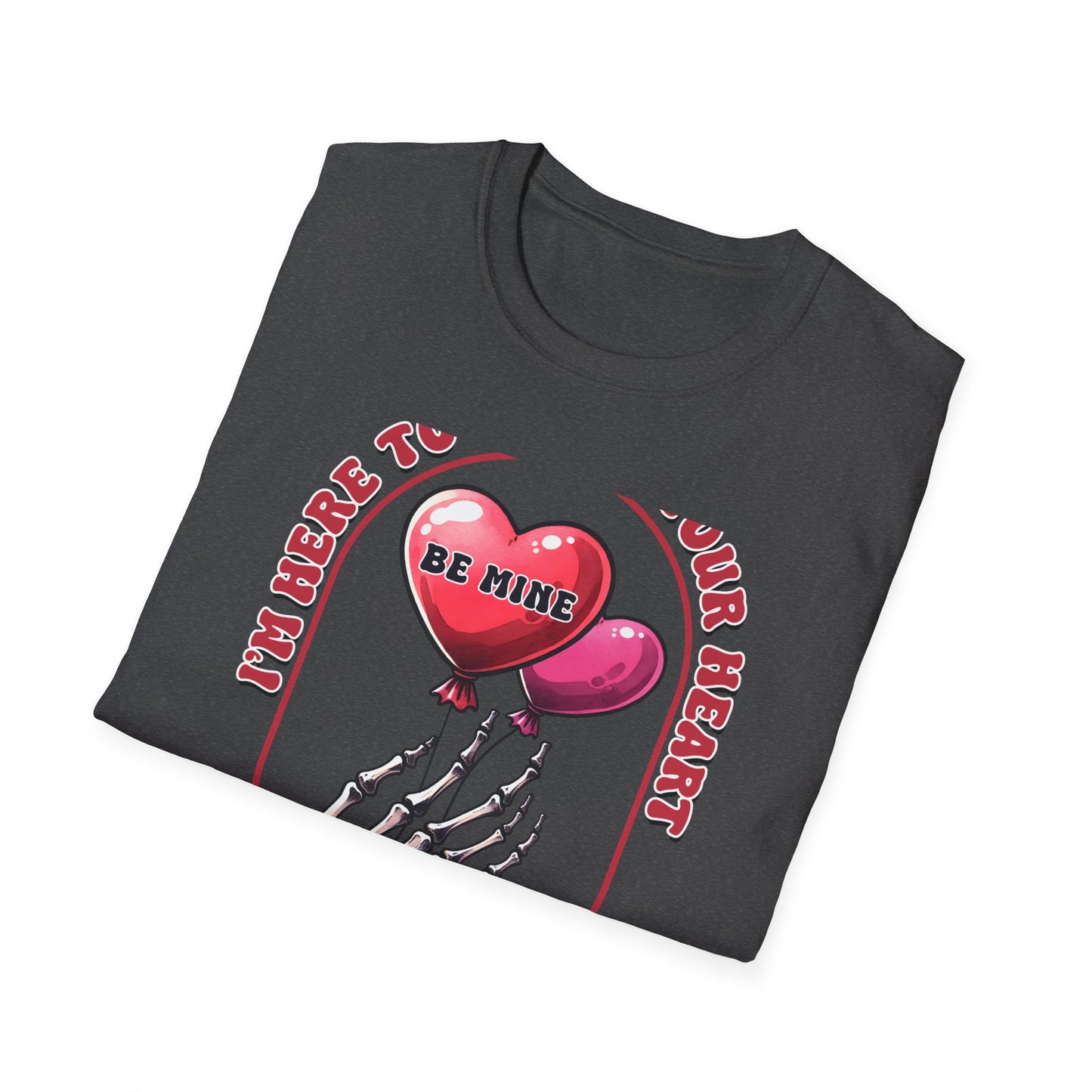 Edgy 'Steal Your Heart' T-Shirt | Skeleton Hand & Heart Balloons | Unique Valentine's Day Love Tee for Couples