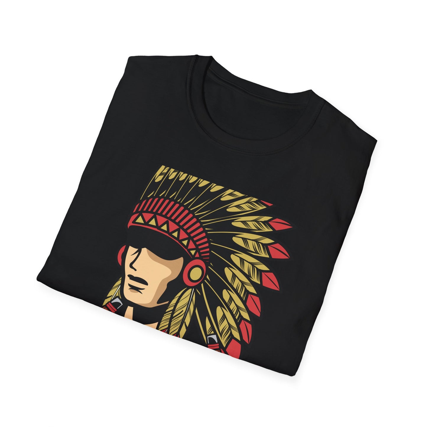 Bold Indigenous Warrior Chief T-Shirt | Majestic Feather Headdress & Tomahawks Tee | Powerful Cultural Design Gift
