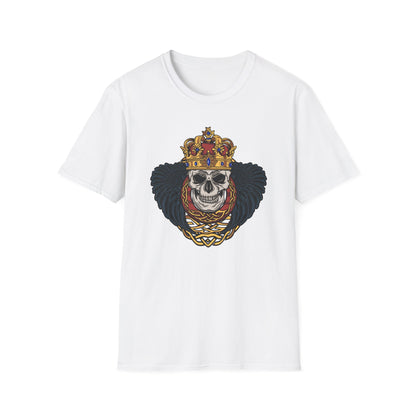 Majestic Regal Skull T-Shirt | Crowned King Skull with Dark Wings & Celtic Knot | Gothic Fantasy Apparel Gift