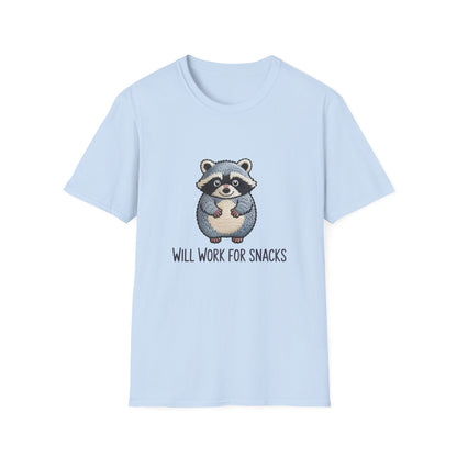 Hilarious Raccoon 'Will Work For Snacks' T-Shirt - Adorable Foodie & Animal Lover Graphic Tee