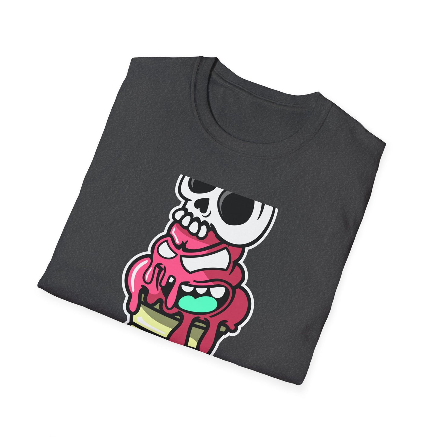 Spooky Sweet Skull Ice Cream Cone T-Shirt - Edgy Monster Dessert Tee for Goth & Punk Fans | Unique & Cool